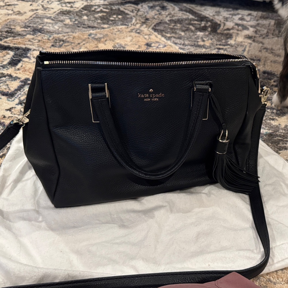 kate spade Black Pebbled Leather Satchel with Tassel